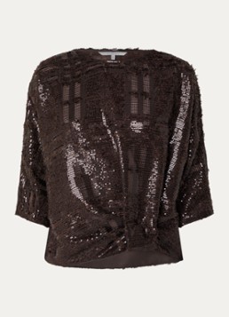 Xandres Dames Heiko top met pailletten in de kleur Donkerbruin