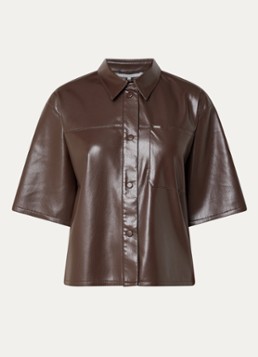 Xandres Dames Horris blouse van imitatieleer met borstzak in de kleur Donkerbruin
