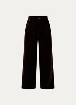 Xandres Dames Phia high waist loose fit broek van fluweel in de kleur Roodbruin