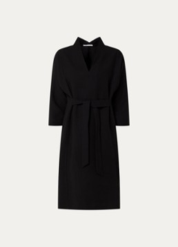 Xandres Dames Kiliano midi tuniekjurk met V-hals en strikceintuur in de kleur Zwart