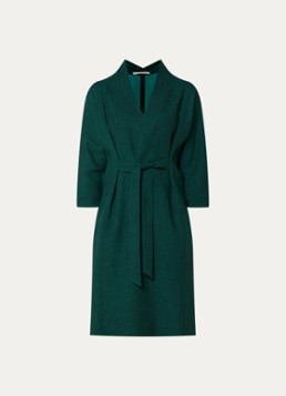 Xandres Dames Kiliano midi tuniekjurk met V-hals en strikceintuur in de kleur Donkergroen