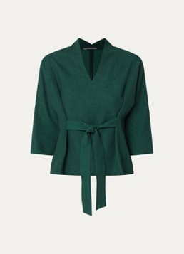 Xandres Dames Hiliano top met strikceintuur in de kleur Donkergroen