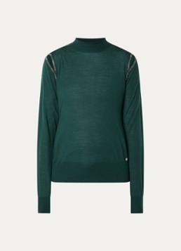 Xandres Dames Galega fijngebreide trui van wol met cut-out detail en strass in de kleur Donkergroen