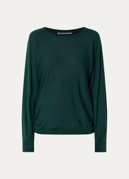 Xandres Dames Zhor fijngebreide pullover van wol met ronde hals in de kleur Donkergroen