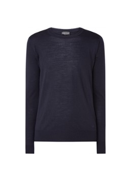 Armani Heren Fijngebreide pullover van wol in de kleur Donkerblauw