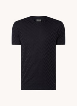 Armani Heren T-shirt met structuur en stretch in de kleur Donkerblauw