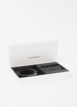 Armani Heren Riem en portemonnee van leer in giftbox in de kleur Zwart