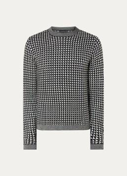 Armani Heren Fijngebreide pullover van scheerwol met ingebreid patroon in de kleur Zwart
