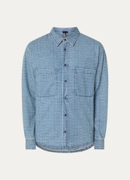 Armani Heren Overshirt van denim met logoprint in de kleur Indigo