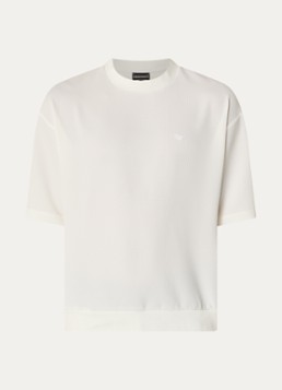 Armani Heren T-shirt met structuur in de kleur Gebroken wit