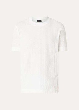 Armani Heren T-shirt met structuur in de kleur Ivoor