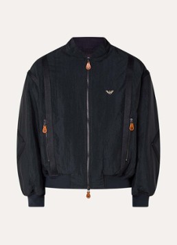 Armani Heren Gewatteerd bomberjack met logo en ritszakken in de kleur Donkerblauw