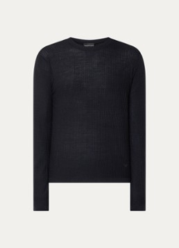 Armani Heren Fijngebreide pullover in wolblend met structuur in de kleur Donkerblauw