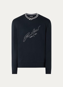 Armani Heren Sweater met logoprint in de kleur Donkerblauw