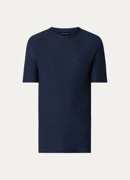 Armani Heren T-shirt met structuur in de kleur Donkerblauw