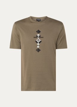 Armani Heren T-shirt met logoprint in de kleur Zand