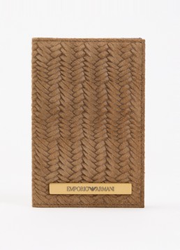 Armani Heren Portemonnee van suede met structuur in de kleur Lichtbruin