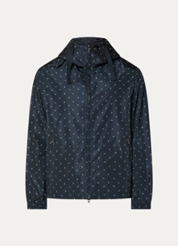 Armani Heren Regenjas met logoprint en capuchon in de kleur Donkerblauw