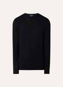 Armani Heren Fijngebreide pullover van wol in de kleur Zwart