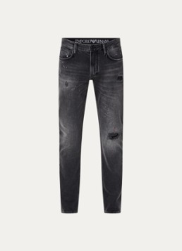 Armani Heren Slim fit jeans met destroyed afwerking in de kleur Donkergrijs