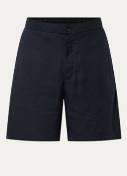 Armani Heren Loose fit korte broek van satijn met logoprint in de kleur Donkerblauw