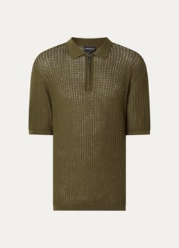 Armani Heren Fijngebreide pullover in zijdeblend met polokraag in de kleur Legergroen