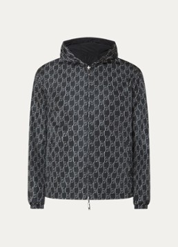 Armani Heren Jack met logoprint en capuchon in de kleur Donkerblauw