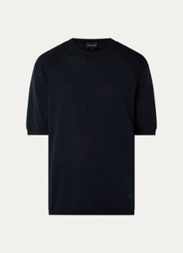 Armani Heren Fijngebreid T-shirt in zijdeblend in de kleur Donkerblauw