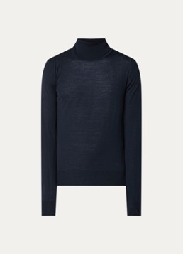 Armani Heren Fijngebreide coltrui van wol in de kleur Donkerblauw