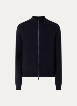 Armani Heren Grofgebreid vest van scheerwol met ribstructuur in de kleur Donkerblauw