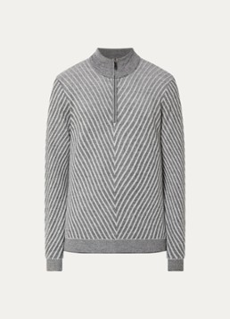Armani Heren Fijngebreide pullover van wol met halve rits in de kleur Grijs