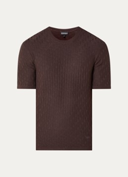 Armani Heren T-shirt met structuur in de kleur Donkerbruin