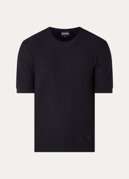 Armani Heren T-shirt met structuur in de kleur Donkerblauw