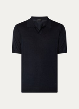 Armani Heren Fijngebreide regular fit polo in zijdeblend in de kleur Donkerblauw