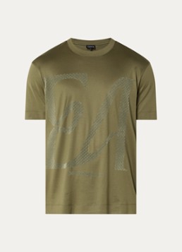 Armani Heren T-shirt met flock logoprint in de kleur Bronsgroen