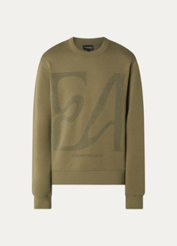 Armani Heren Sweater met flock logoprint in de kleur Mosgroen
