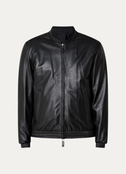 Armani Heren Bomberjack van leer met steekzakken in de kleur Zwart