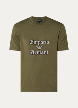 Armani Heren T-shirt met logoborduring in de kleur Bronsgroen