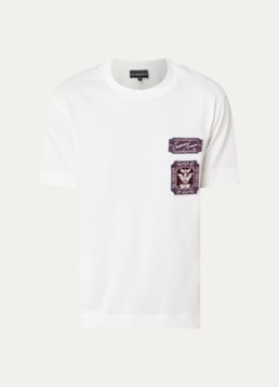 Armani Heren T-shirt met logobordring in de kleur Wit