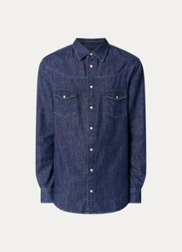 Armani Heren Regular fit overhemd van denim met borstzakken in de kleur Indigo