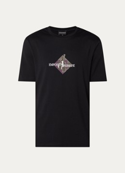 Armani Heren T-shirt met flock logoprint in de kleur Zwart