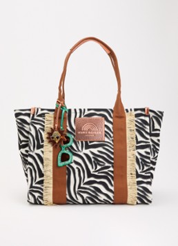 Kurt Geiger Dames Southbank L shopper van canvas met zebraprint in de kleur Wit, maat: one size