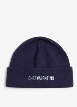 Valentino Garavani Heren Fijngebreide muts in scheerwolblend met logoborduring in de kleur Donkerblauw