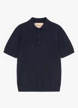Valentino Garavani Heren Fijngebreide regular fit polo van scheerwol in de kleur Donkerblauw