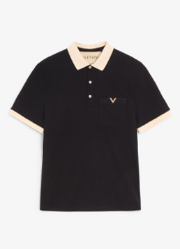 Valentino Garavani Heren Regular fit polo van piqué katoen met borstzak in de kleur Zwart