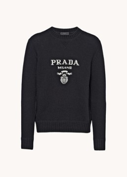 Prada Heren Fijngebreide pullover in kasjmierblend met ingebreid logo in de kleur Zwart