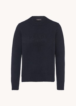 Prada Heren Fijngebreide pullover in kasjmierblend in de kleur Donkerblauw