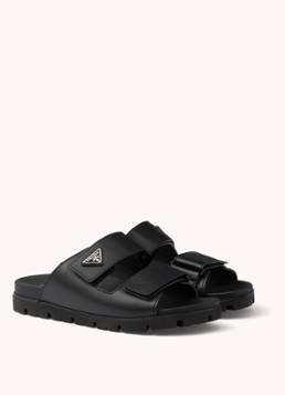 Prada Heren Slipper van kalfsleer in de kleur Zwart