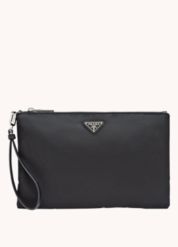 Prada Heren Re-Nylon clutch met leren details in de kleur Zwart