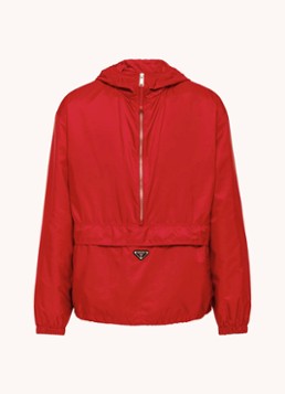 Prada Heren Re-Nylon jack met capuchon en logo in de kleur Rood